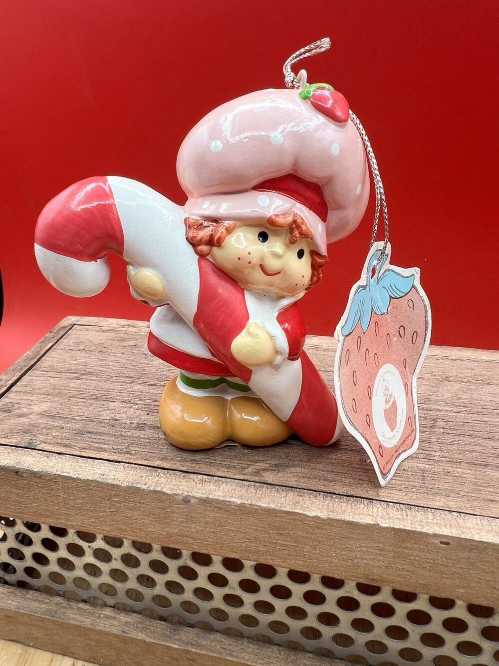Vintage Strawberry Shortcake Candy Cane Ornament with Tag American Greetings.
